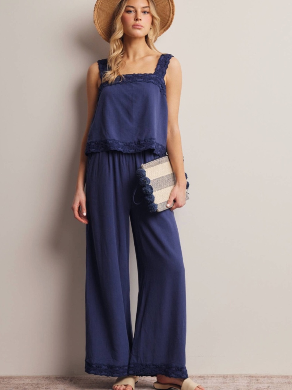 Forte Embroidered Tank & Wide-Leg Pants Set